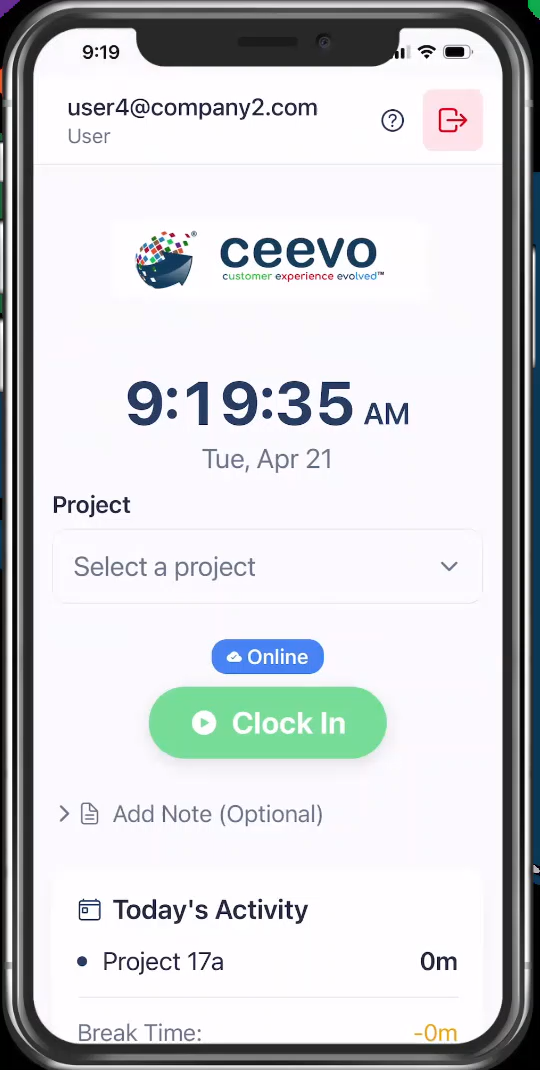 Clock in screen